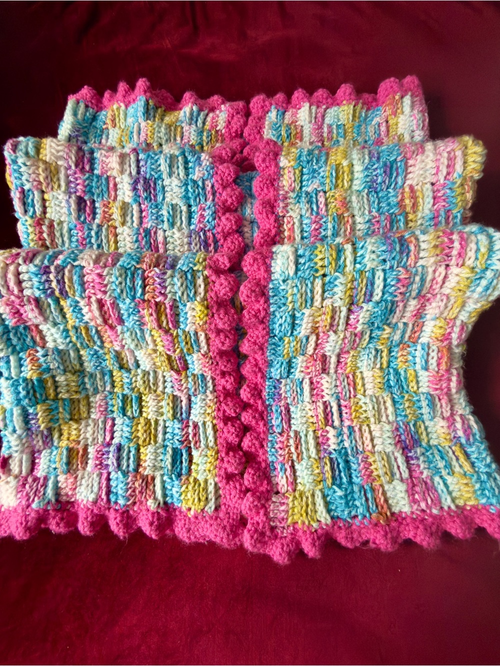 Handmade Pink-Trim Multicolor Blanket